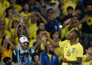 Rayan comemora gol pela Seleção Brasileira. Foto: Mauro Pimentel