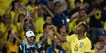 Rayan comemora gol pela Seleção Brasileira. Foto: Mauro Pimentel