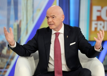NEW YORK, NEW YORK - JUNE 23: FIFA President Gianni Infantino visits "Fox & Friends" at Fox News Channel Studios on June 23, 2026 in New York City. (Photo by Dominik Bindl/Getty Images)