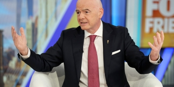NEW YORK, NEW YORK - JUNE 23: FIFA President Gianni Infantino visits "Fox & Friends" at Fox News Channel Studios on June 23, 2026 in New York City. (Photo by Dominik Bindl/Getty Images)